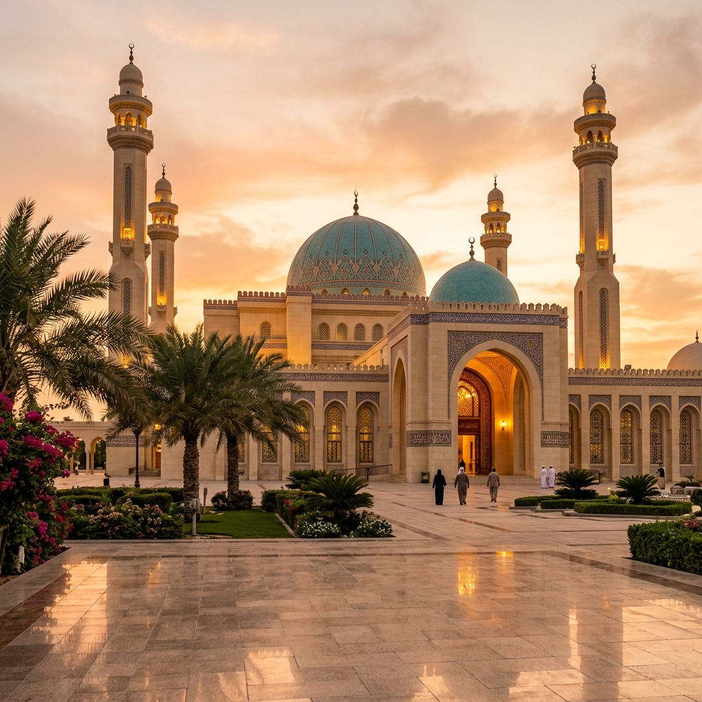A precise digital prayer time display in a Bahraini mosque showing accurate Salah timings